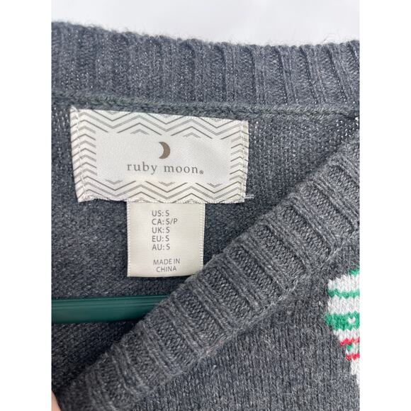 RUBY MOON Reindeer Sweater Size Small Gray Christmas Holiday Print Knit Blend - Picture 4 of 5